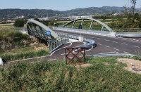 La struttura del ponte è del tipo ad arco con via inferiore, stabilizzato in senso trasversale da una serie di telai metallici.
